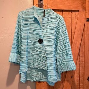 IC by Connie K Ice blue/aqua textured jacket.